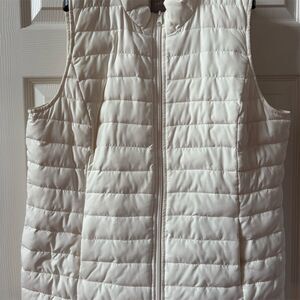J. Jill Women's Quilted Puffer Vest Ivory Size Large Petite  Casual Mid-Length